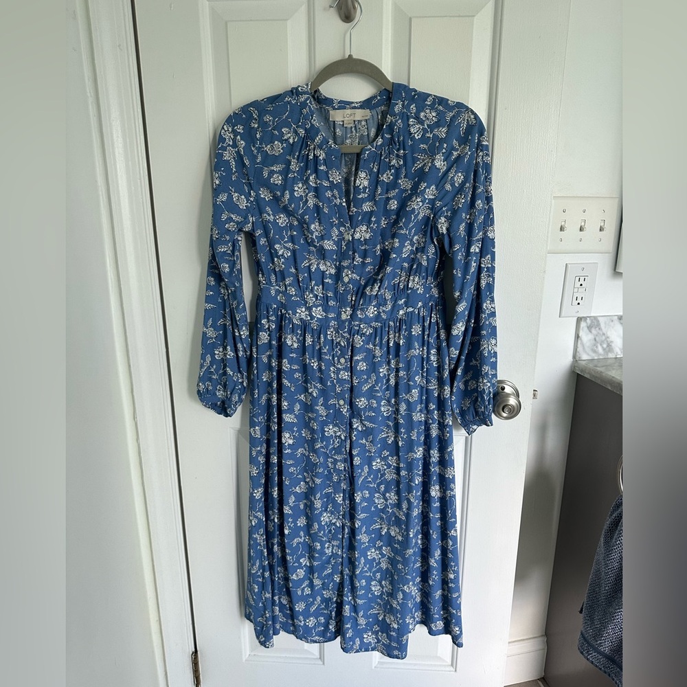 LOFT midi length long sleeve petite dress